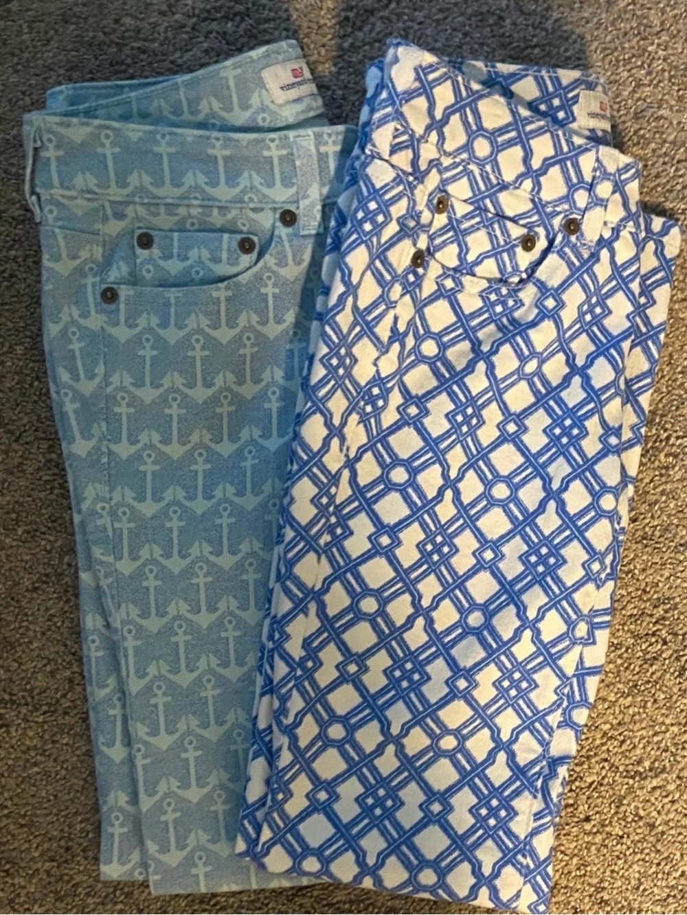 Vineyard Vines Blue & White Patterned Straight Leg Pants (Pair)